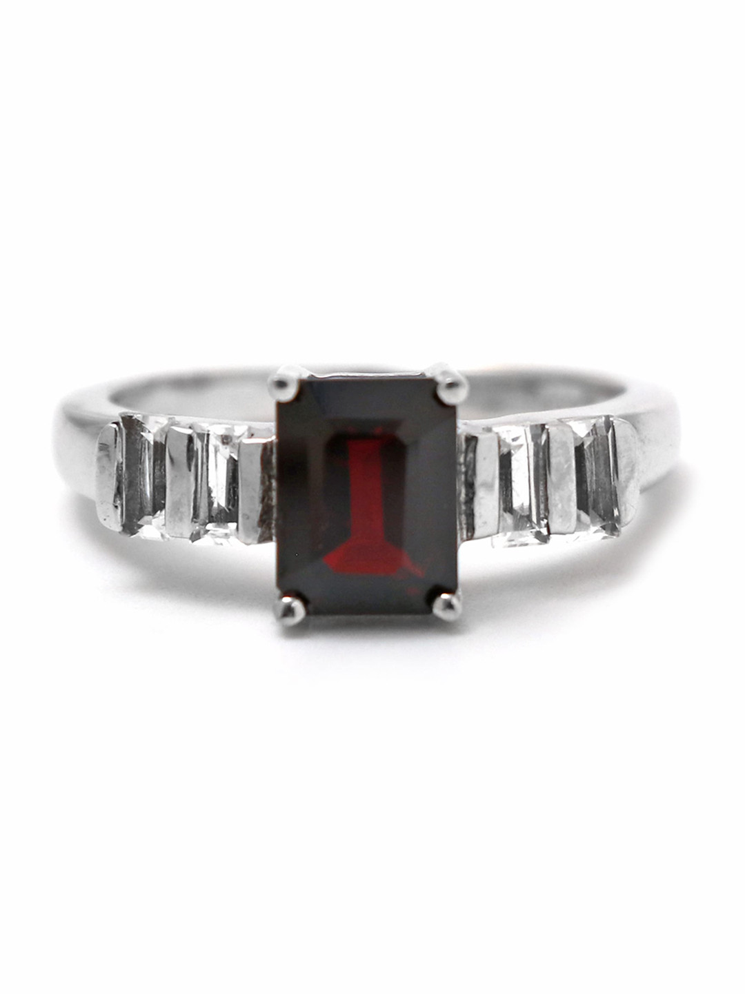 HIFLYER JEWELS 925 Sterling Silver Rhodium Plated Red Stone Studded Ring