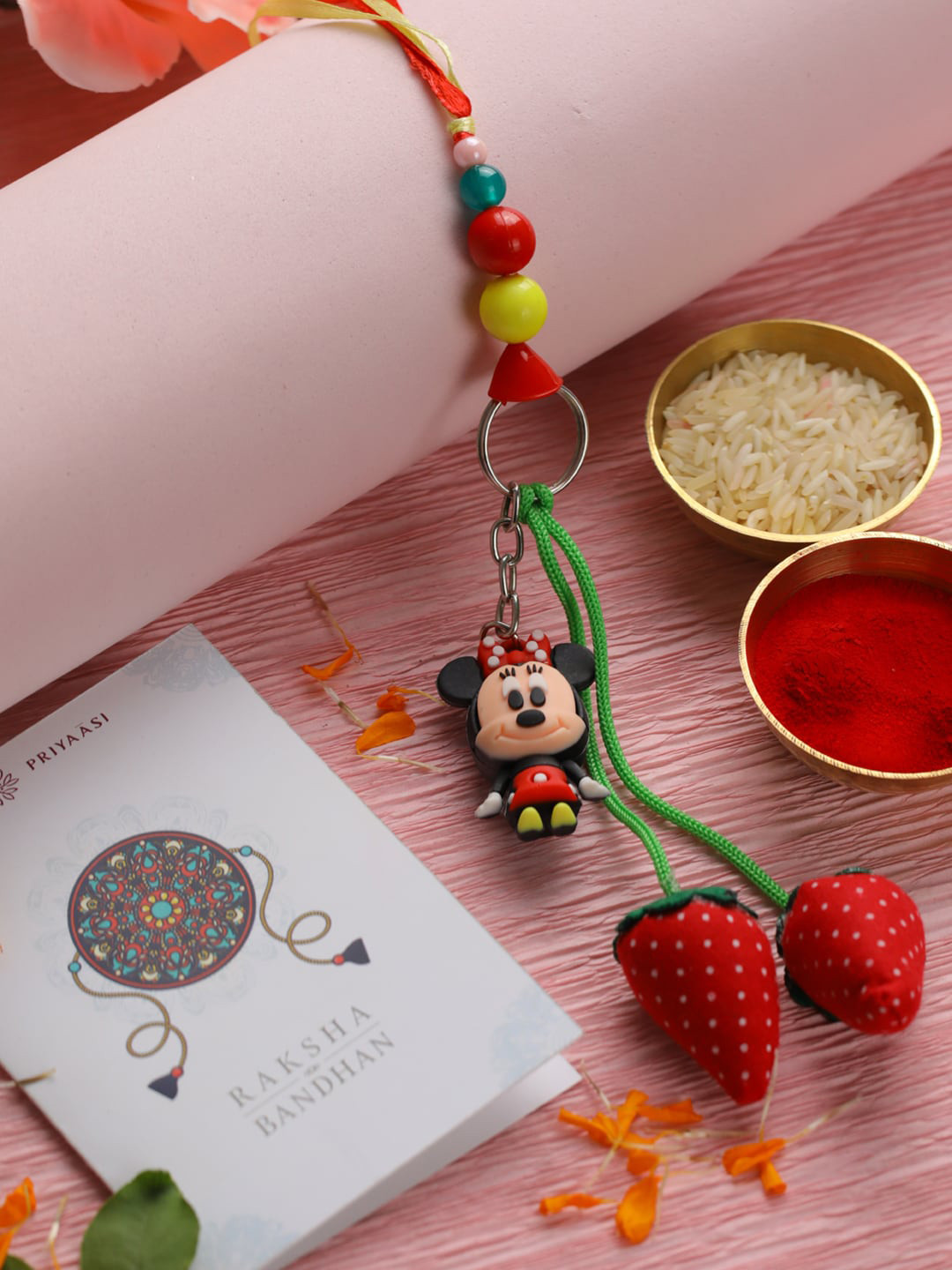 Priyaasi Green & Red Mickey Mouse Embedded Rakhi