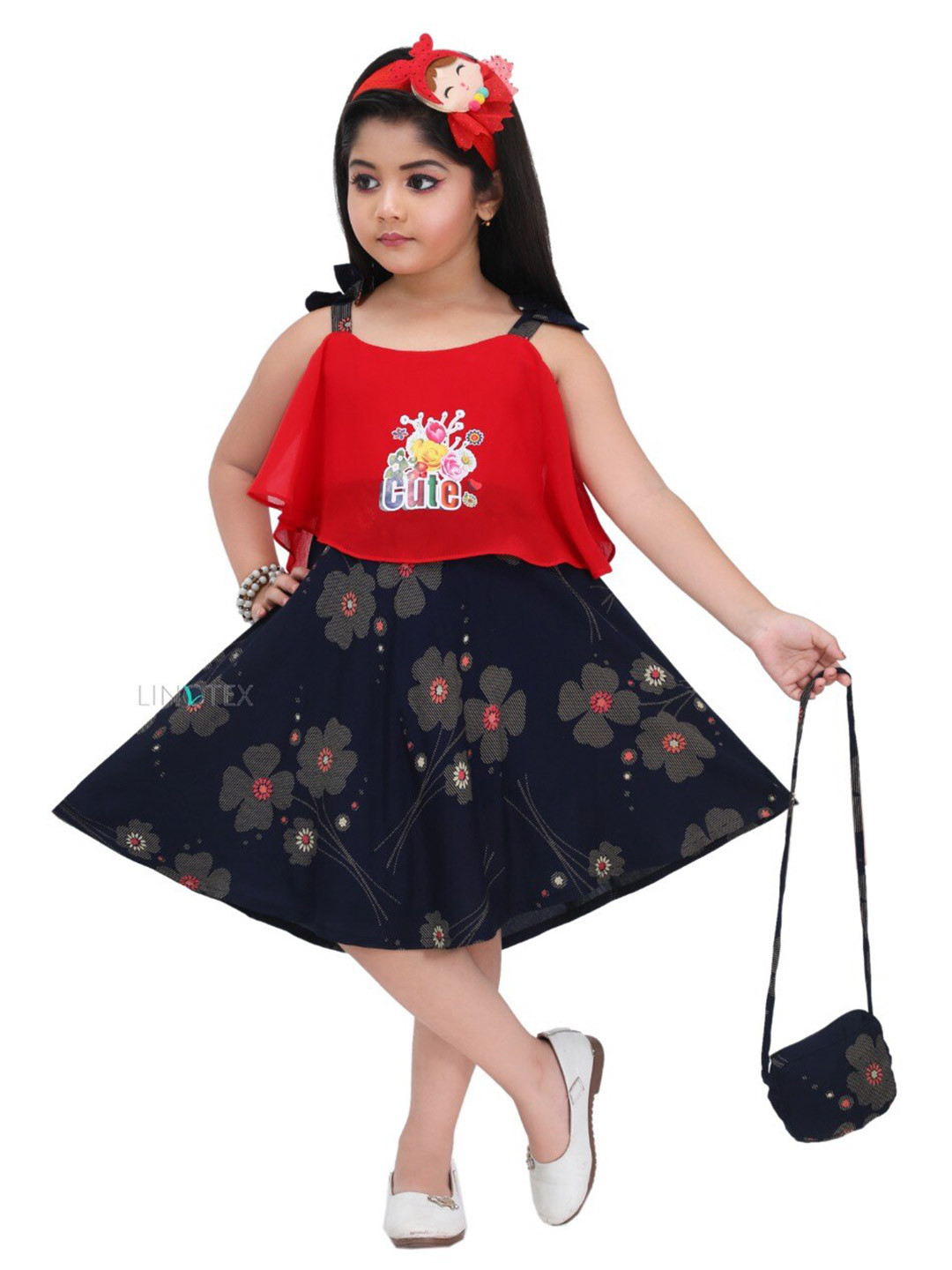 LINOTEX Blue & french middle red purple Floral Dress