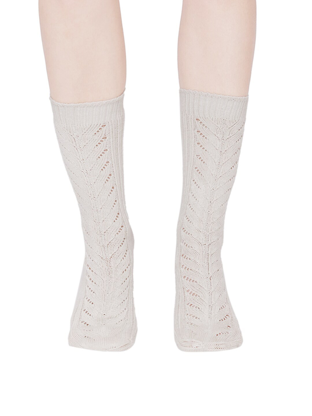 Bharatasya Women Off White Patterned Calf Length Socks