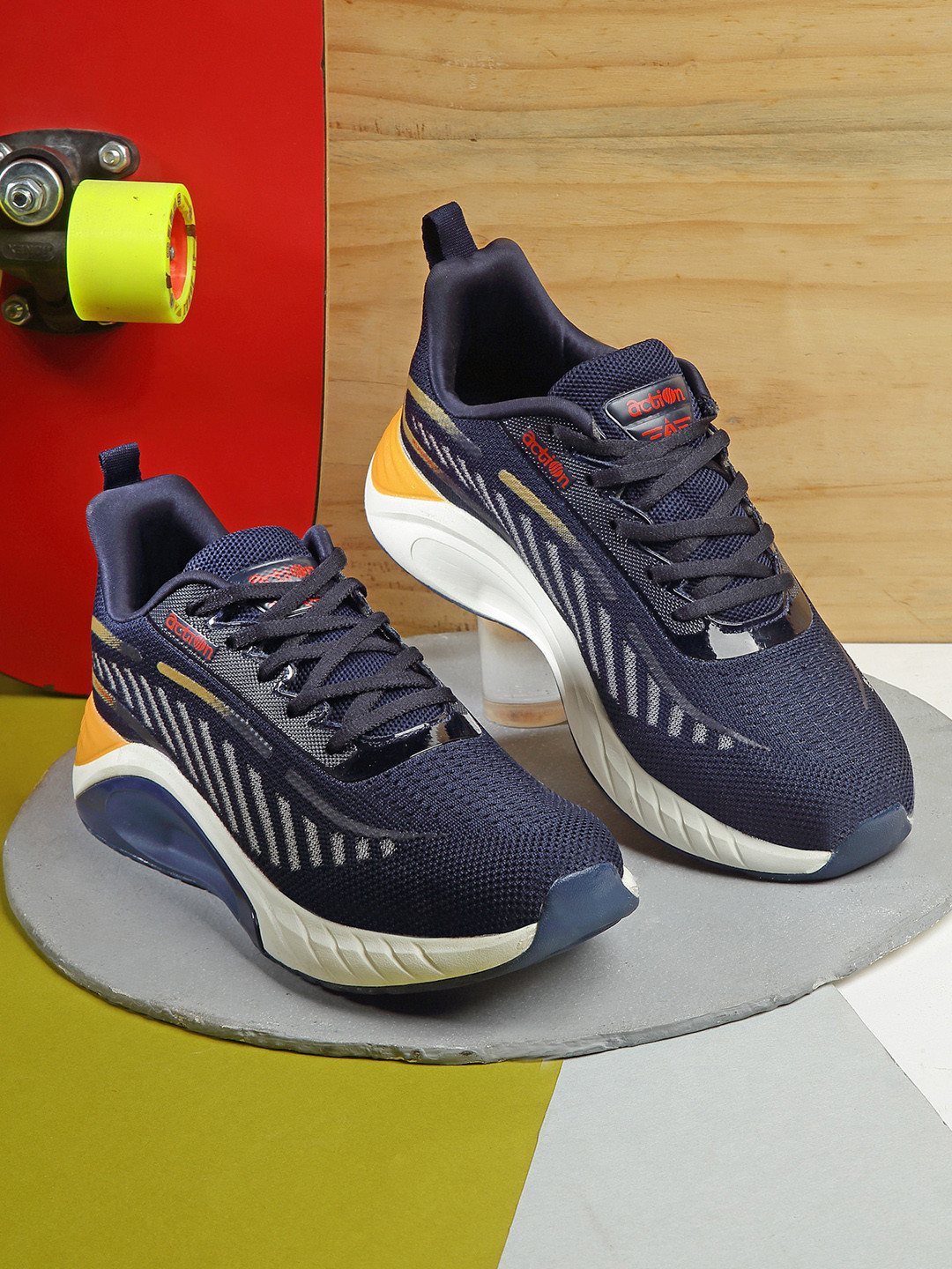 Action Men Navy Blue Woven Design Sneakers