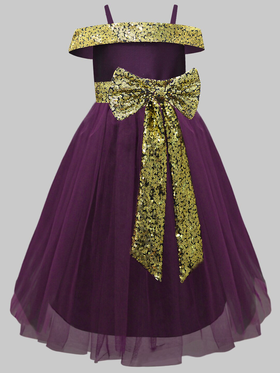 A.T.U.N. Girls Purple Embellished Sequined Tulle Net Maxi Gown Dress