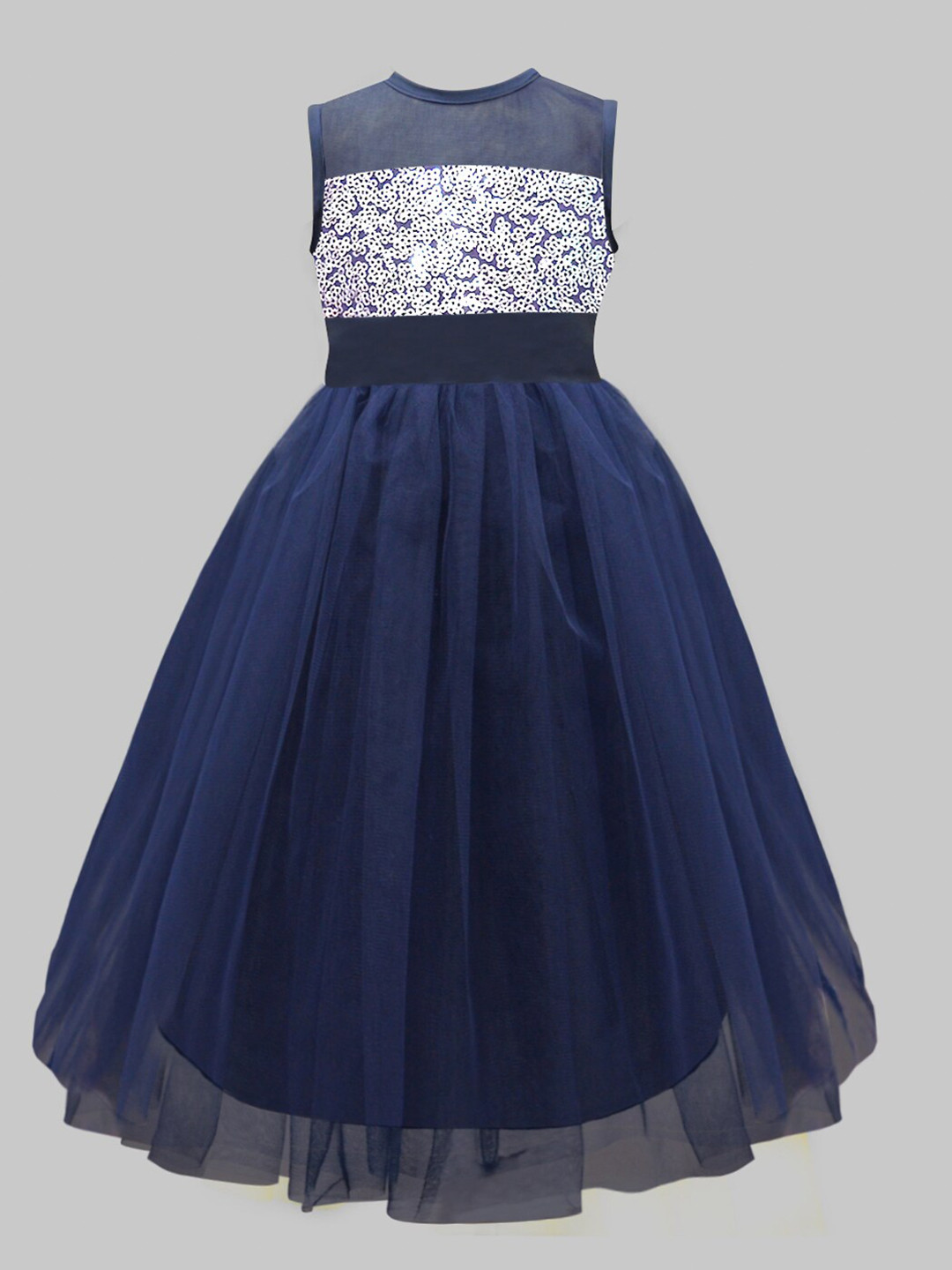 A.T.U.N. Girls Navy Blue Embellished Embroidered Sequined Tulle Net Gown Maxi Dress