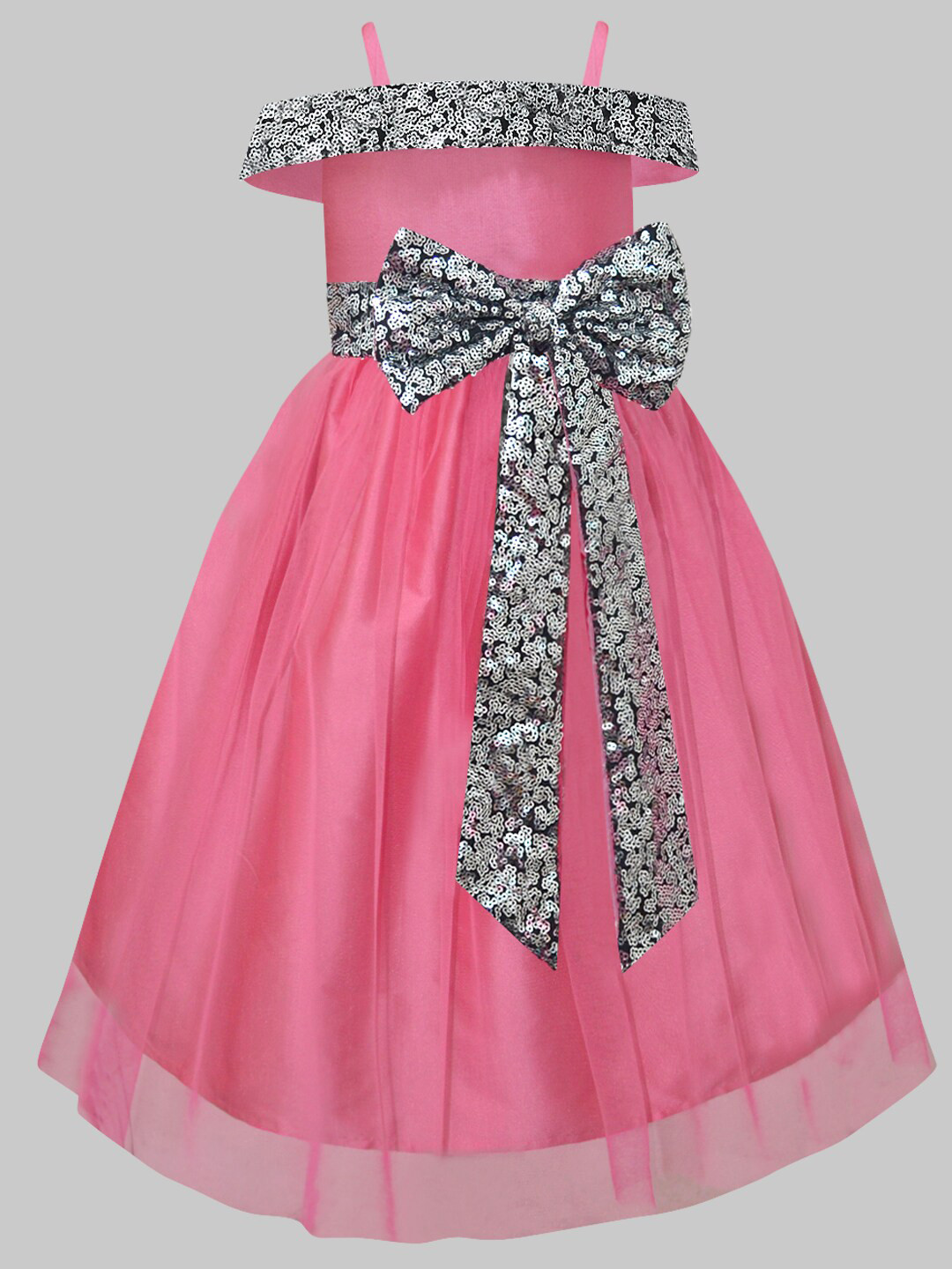 A.T.U.N. Girls Pink Embellished Embroidered Sequined Tulle Net Maxi Gown Dress