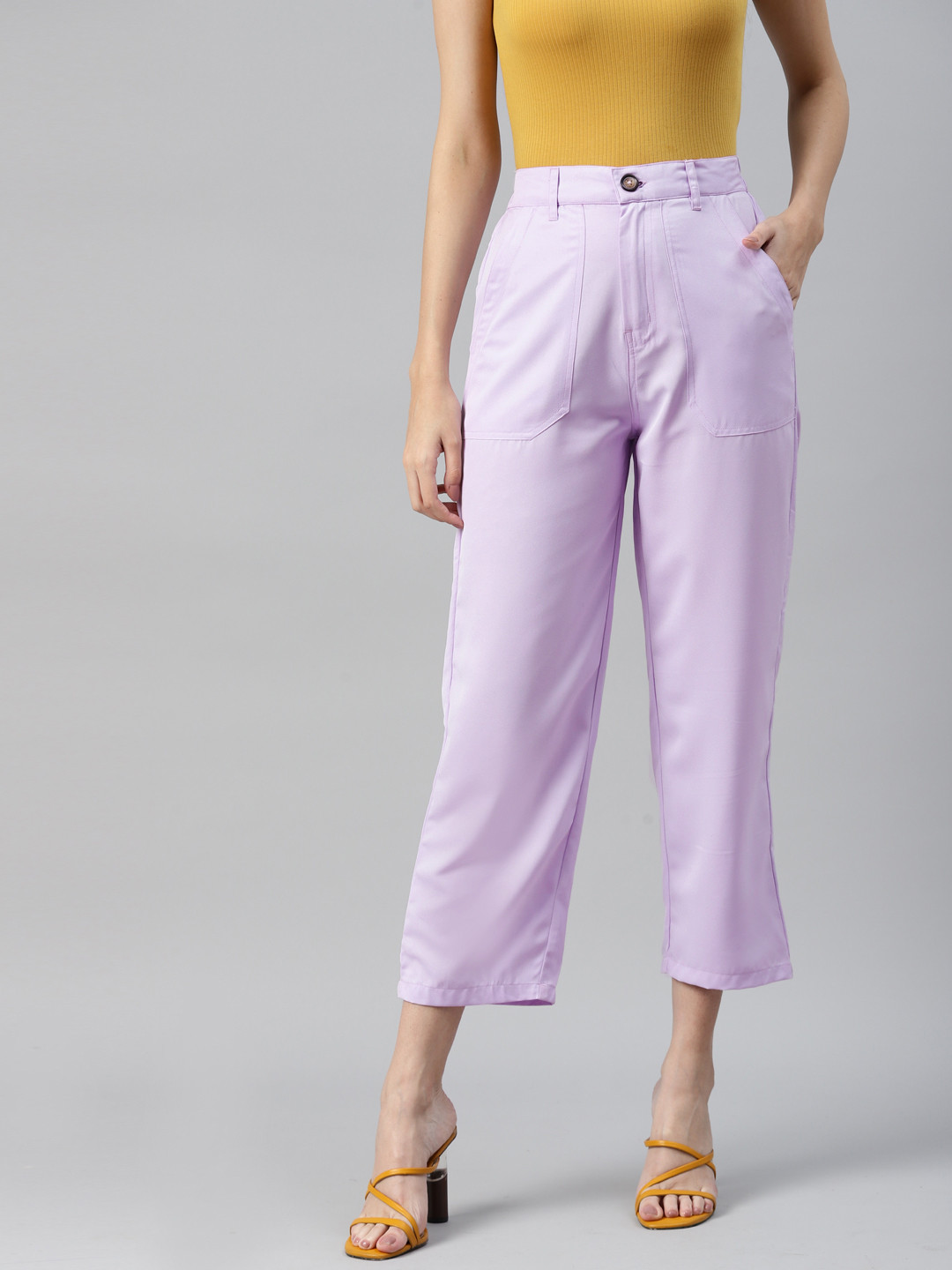 plusS WORX Women Lavender Cropped Trousers