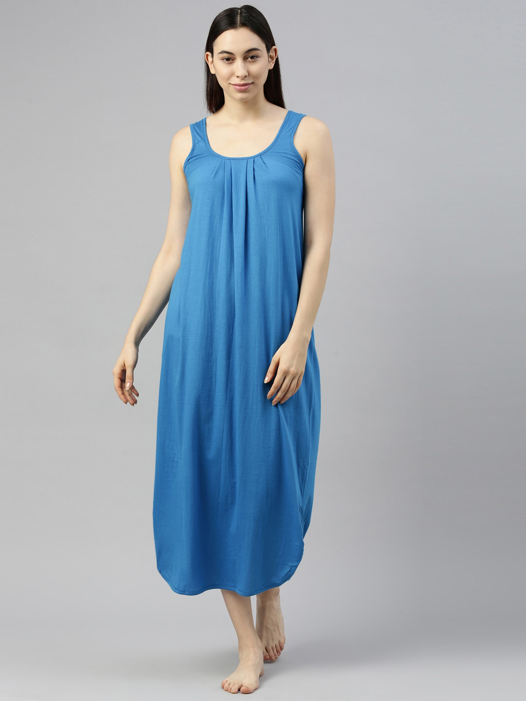 GOLDSTROMS Women Turquoise Blue Solid Cotton Nighty Slips