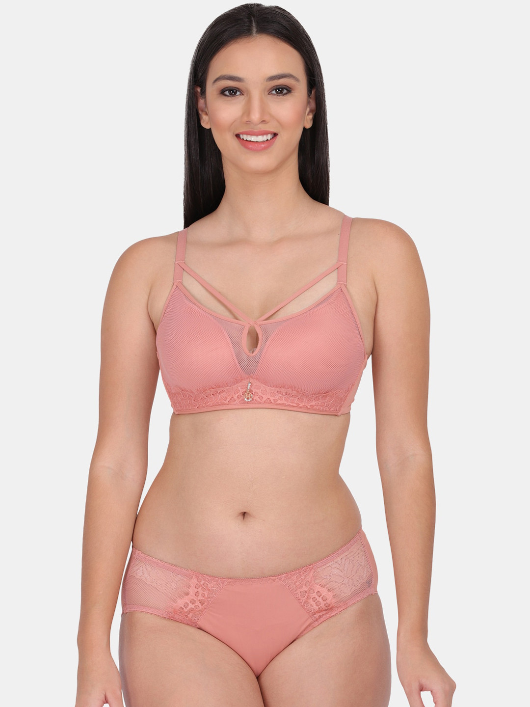 Amour Secret Women Peach Coloured Solid Lingerie Set BS2008_Pch