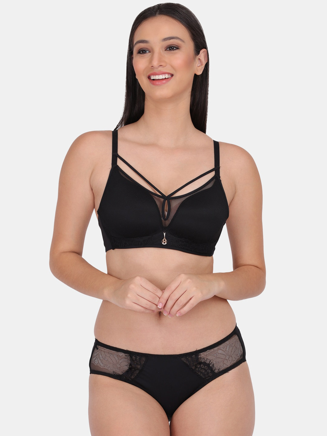 Amour Secret Women Black Solid Lingerie Set BS2008_Blk