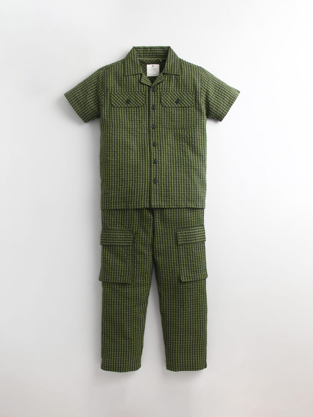 Cherry Crumble Boys Green Checked Top with Pyjamas