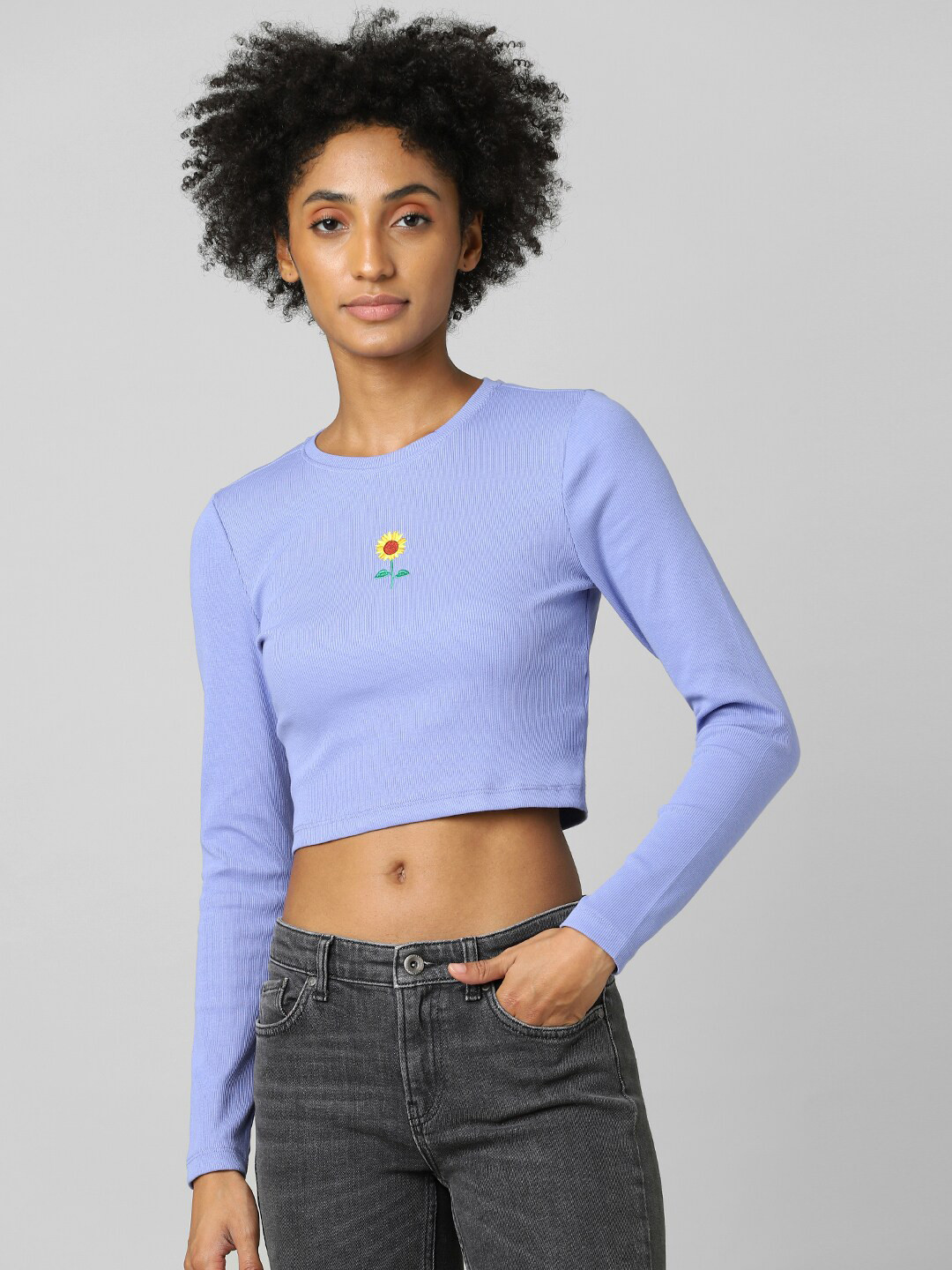 ONLY Blue Crop Top with Full Sleeves