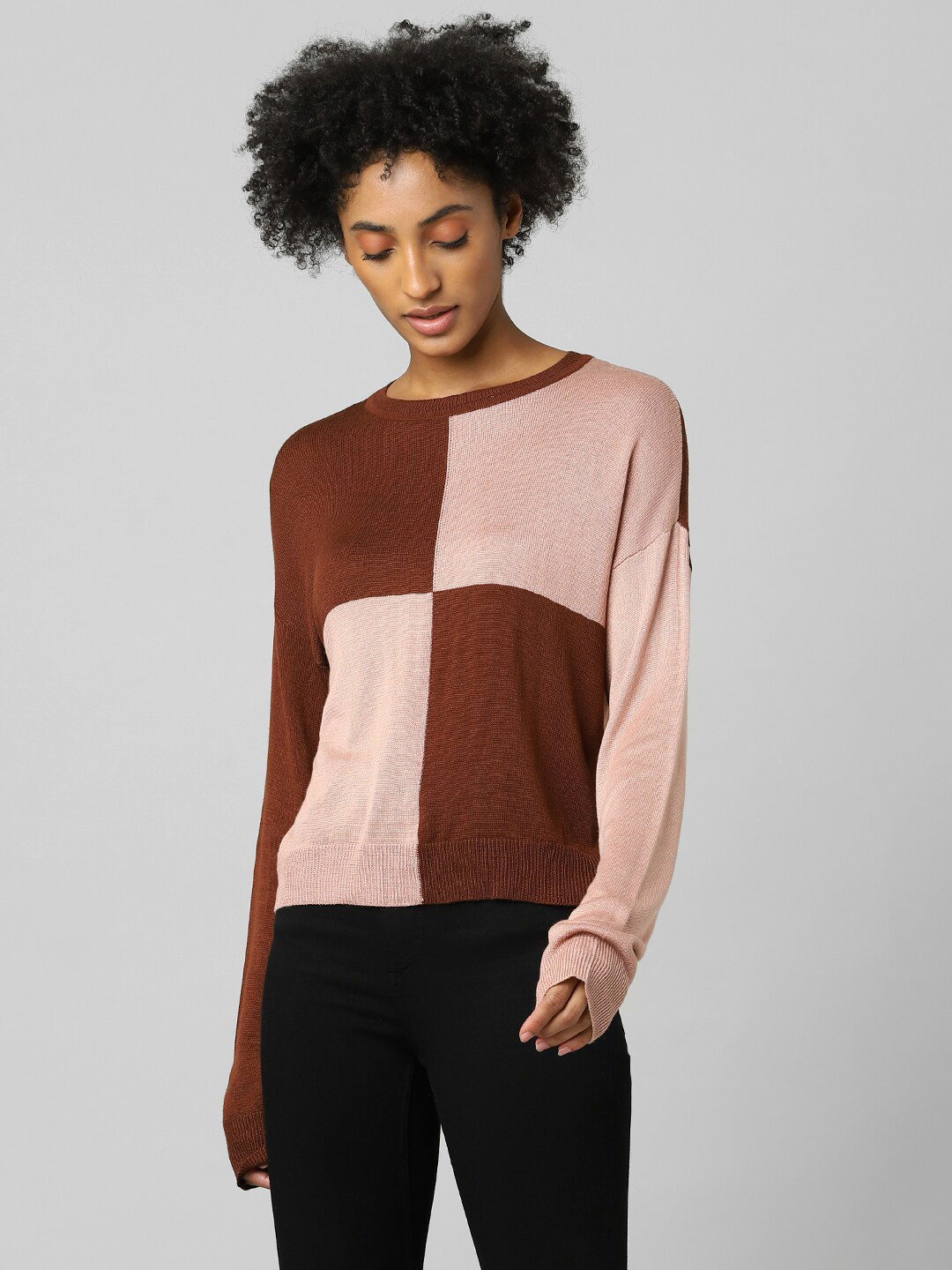 ONLY Pink & ice flow Colourblocked Extended Sleeves Top