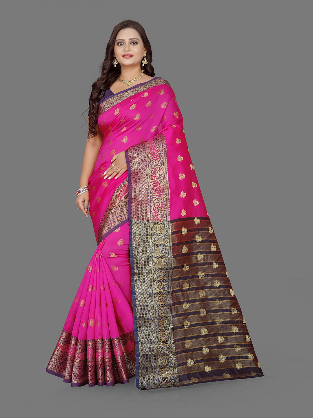 Indian Fashionista Pink & Gold-Toned Woven Design Zari Art Silk  Banarasi Saree