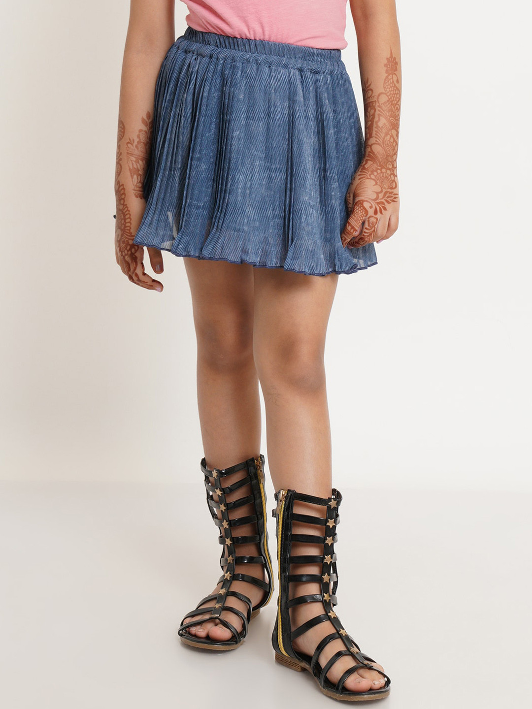 Creative Kids Girls Blue Solid Flared Mini Skirt