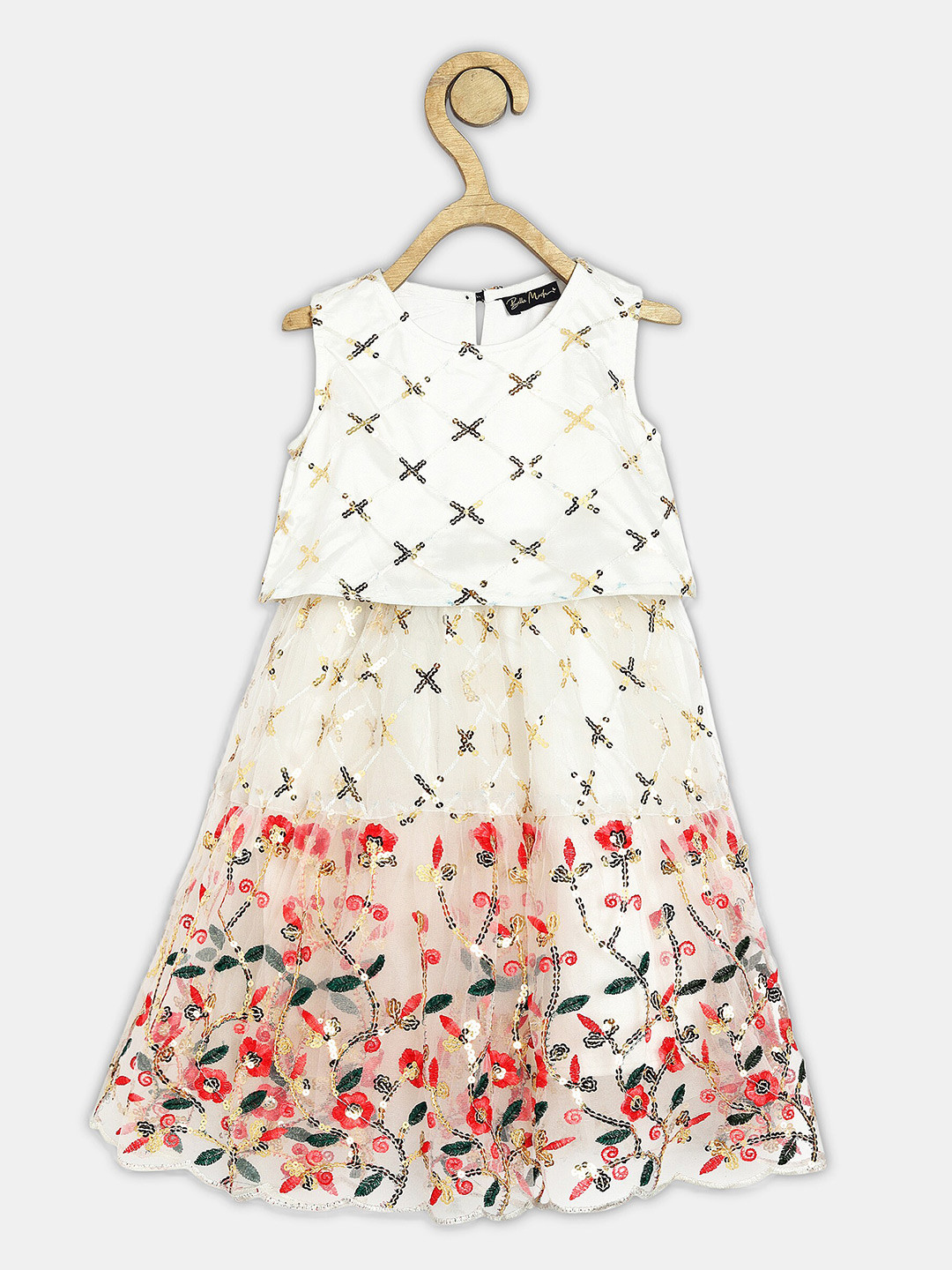 Bella Moda Off White Floral Satin Dress