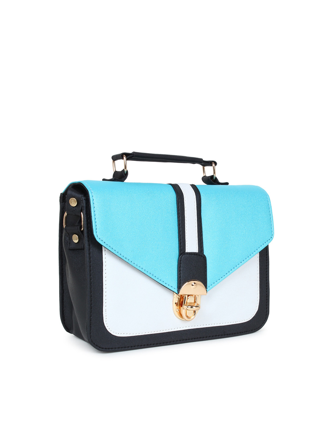 LIKAA Blue Colourblocked Structured Satchel Bag