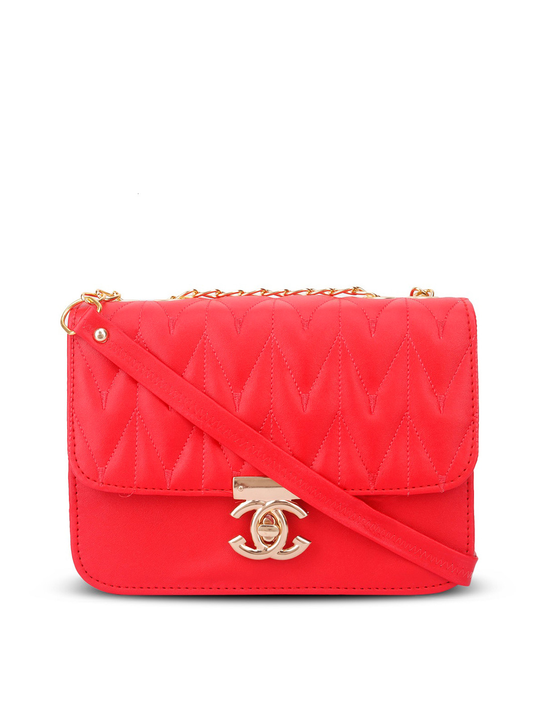 LIKAA Orange Structured Casual Sling Bag with Quilted