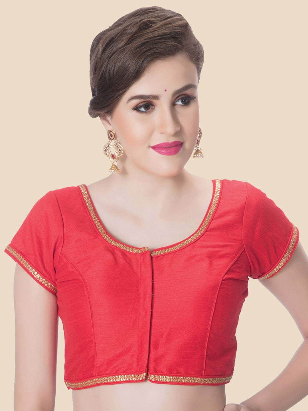 neckbook Women Red Solid Princess Cut Saree Blouse