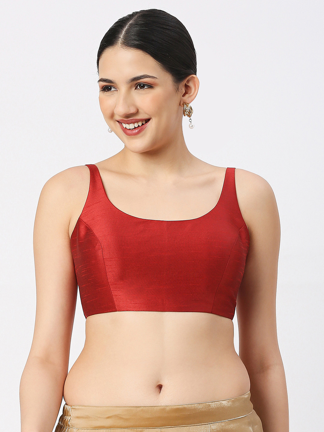 neckbook Women Maroon Solid Raw Silk Saree Blouse