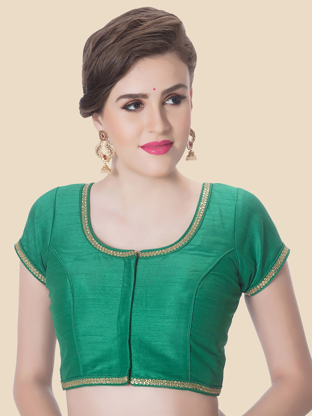 neckbook Women Green Solid Princess Cut Readymade Saree Blouse