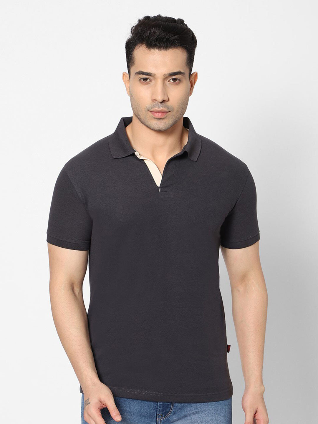 HJ HASASI Men Navy Blue & licorice Polo Collar Slim Fit T-shirt