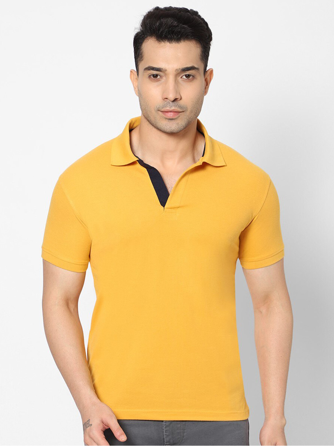 HJ HASASI Men Orange Polo Collar Slim Fit T-shirt