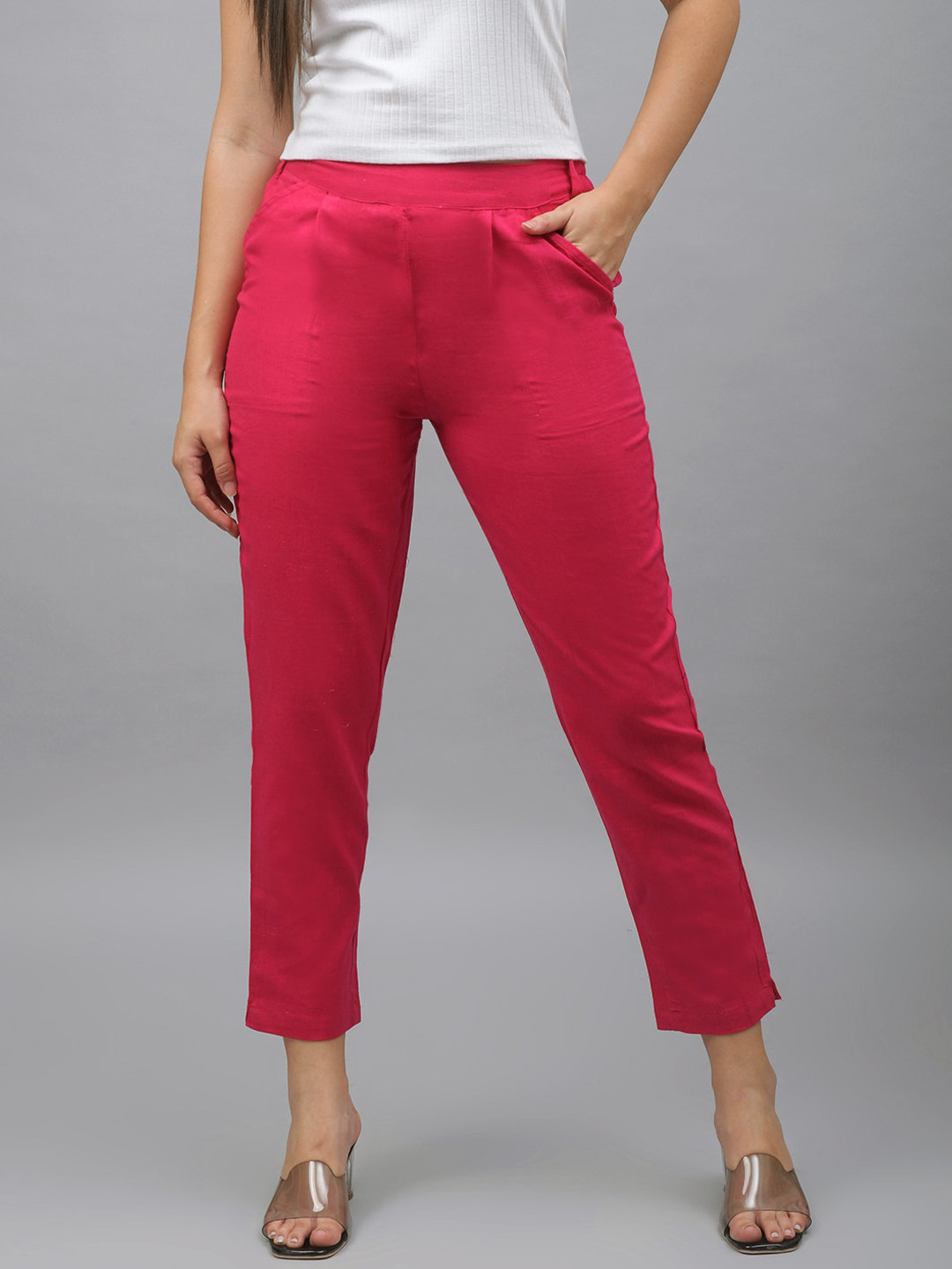 Me Craft Women Pink Easy Wash Cotton Trousers