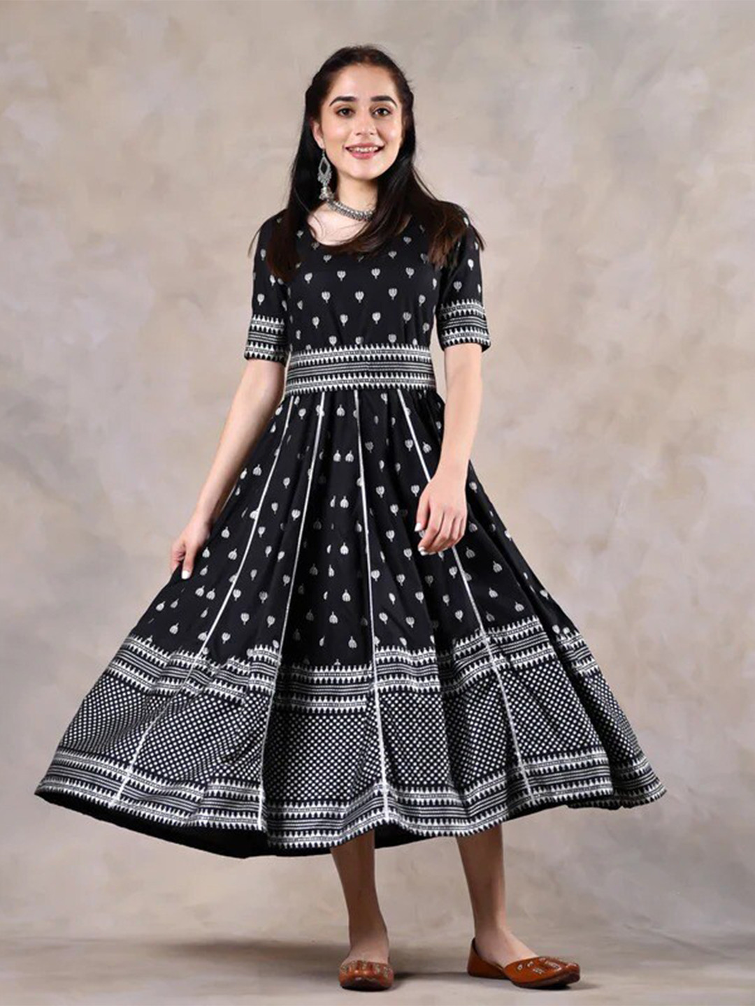 Rustorange Black Rayon Maxi Dress