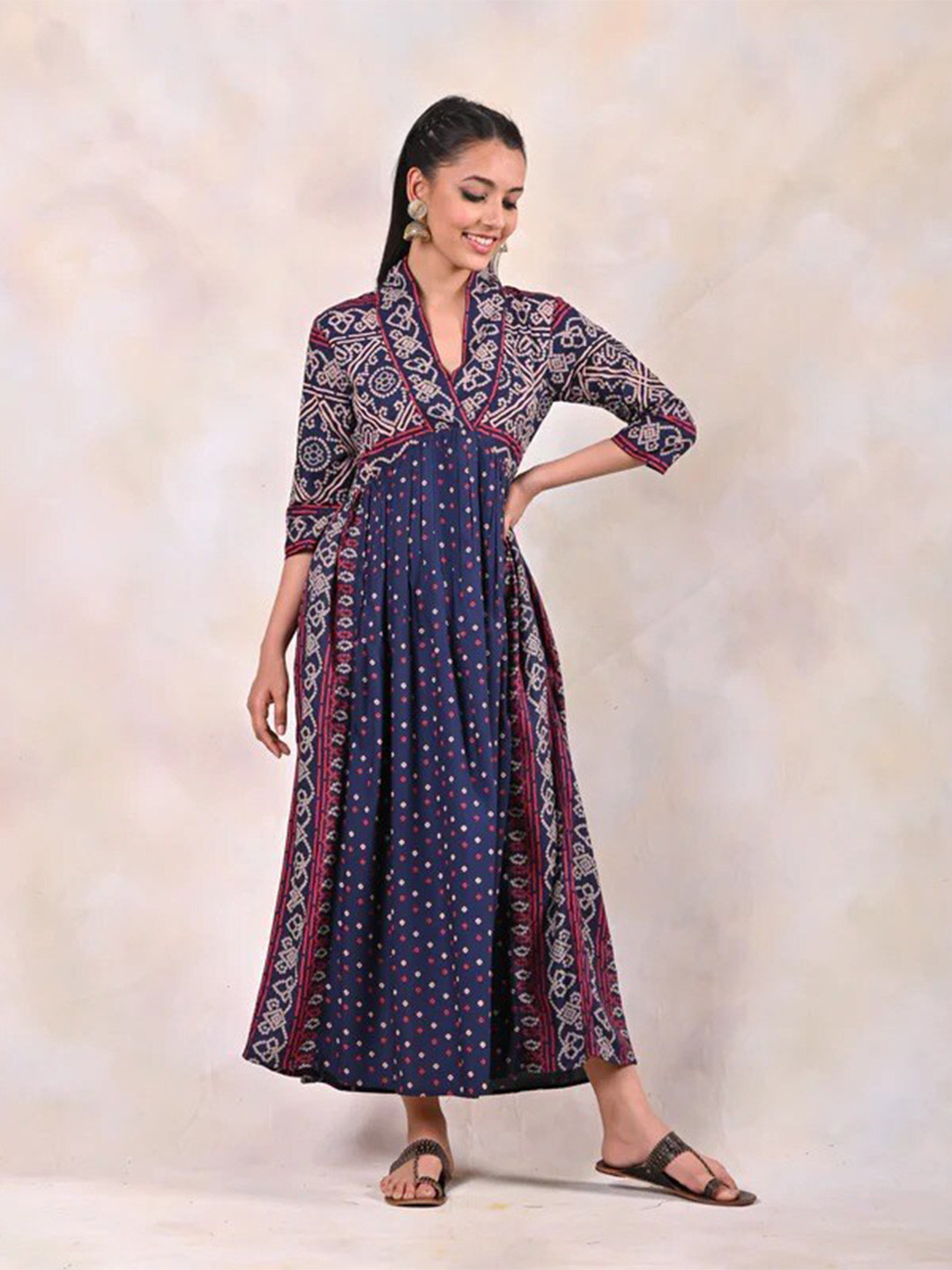 Rustorange Purple Floral Rayon Maxi Dress