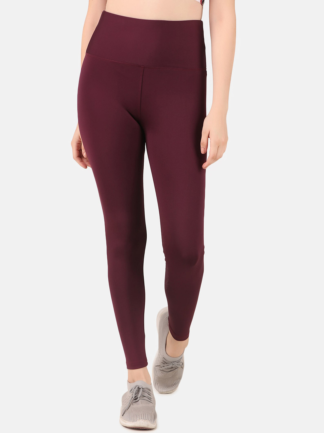 FITINC Women Maroon Solid Ankle Length High Waist Training Tights