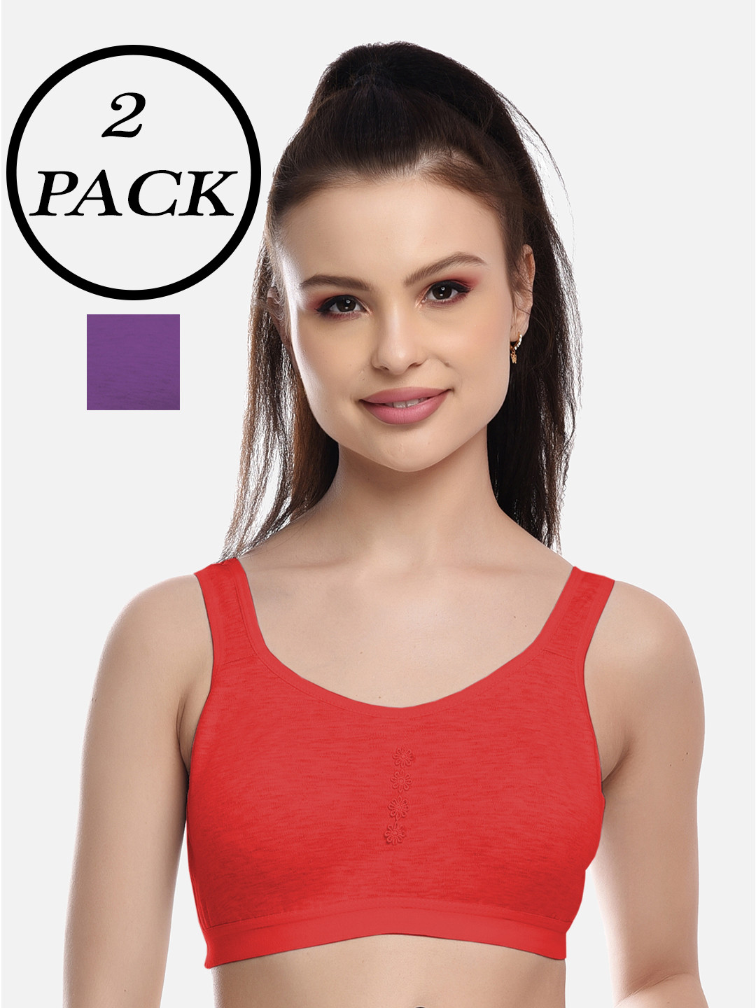 FIMS Red & Purple Non-Padded Workout Bra Set of 2