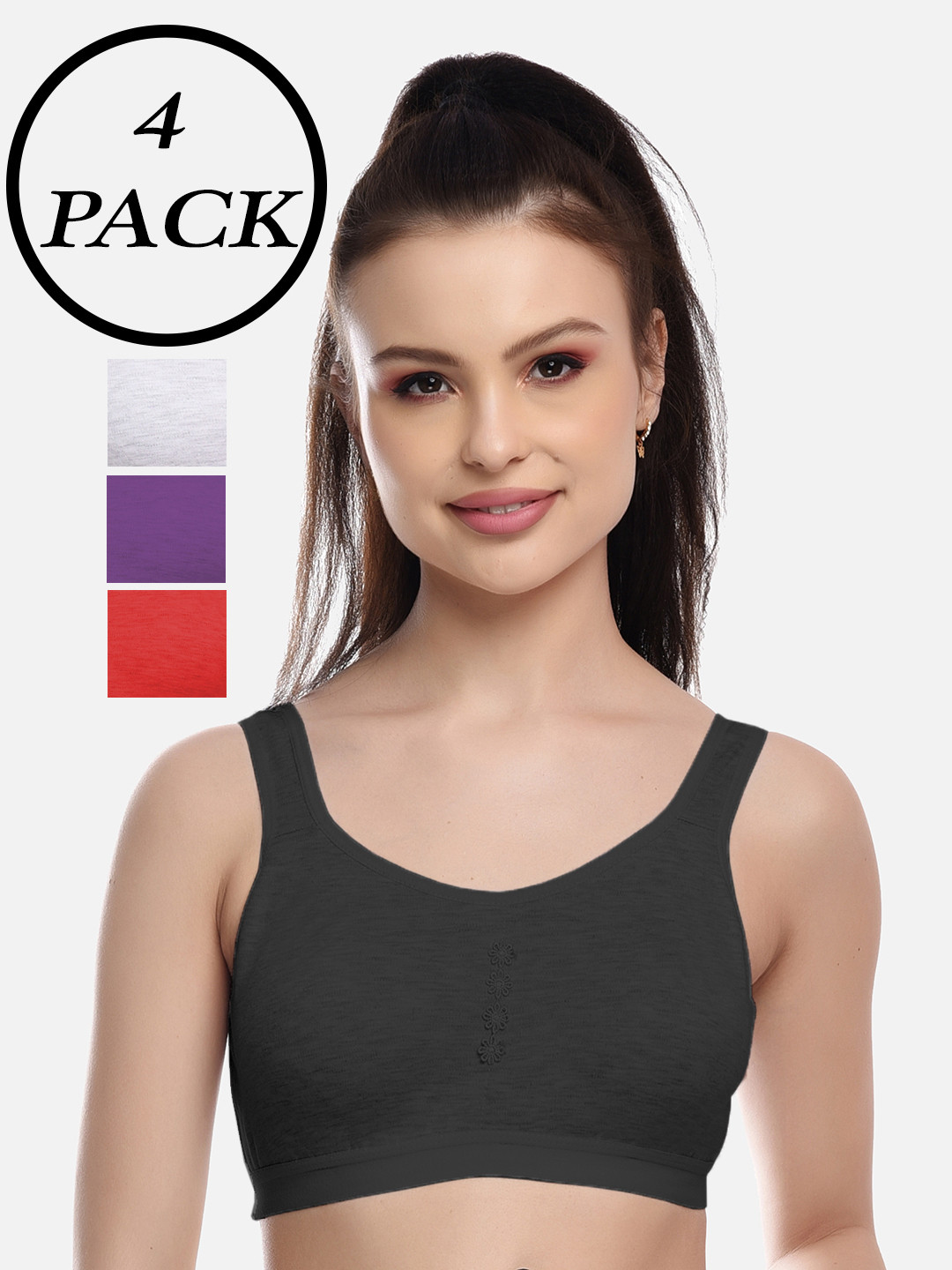 FIMS White & Black Pack of 2 Non Padded Non Wired Super Support Sports Bra