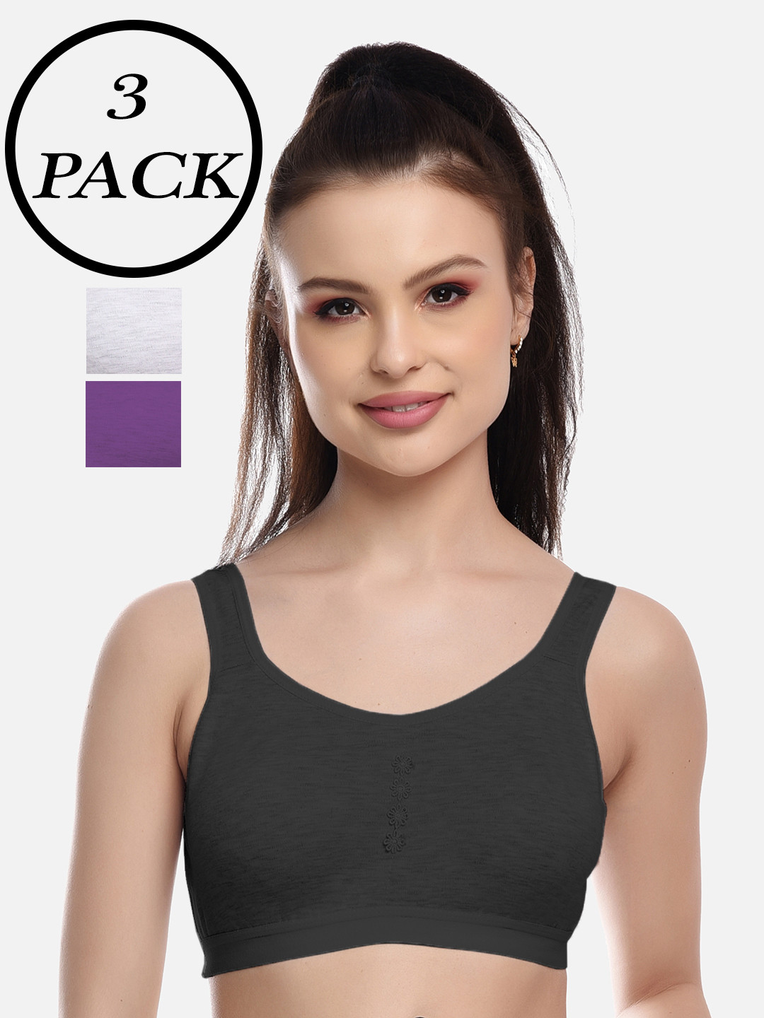 FIMS Women Black and purple and white Bra