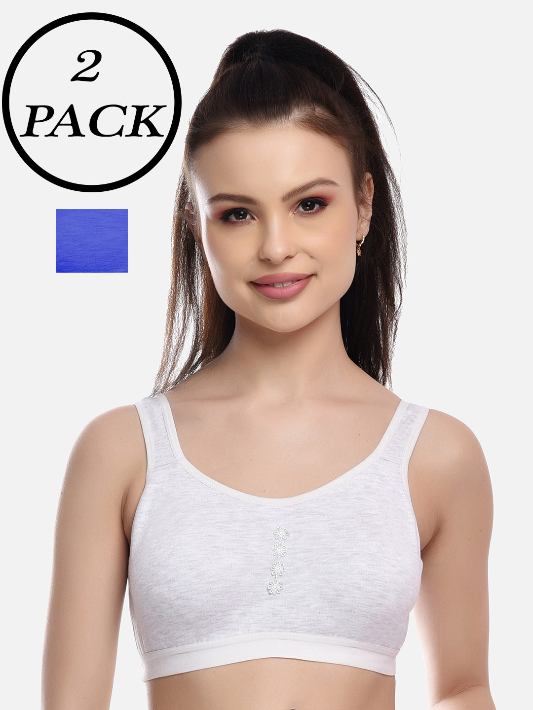 FIMS Women Pack Of 2 Blue & Grey Workout Bra