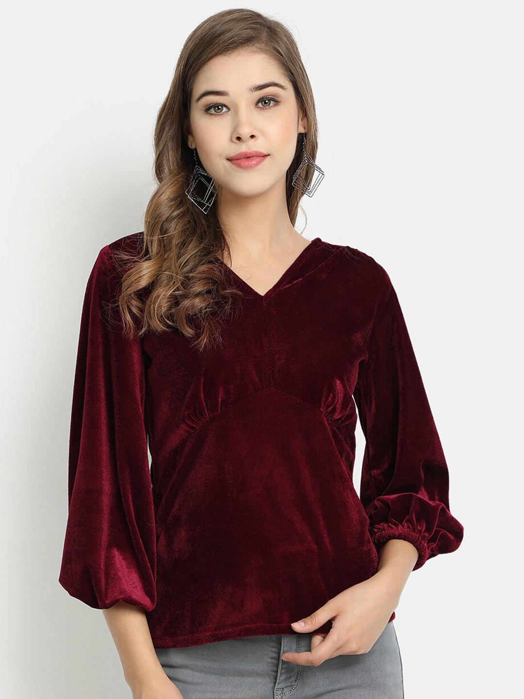 Golden Kite Maroon Velvet Top