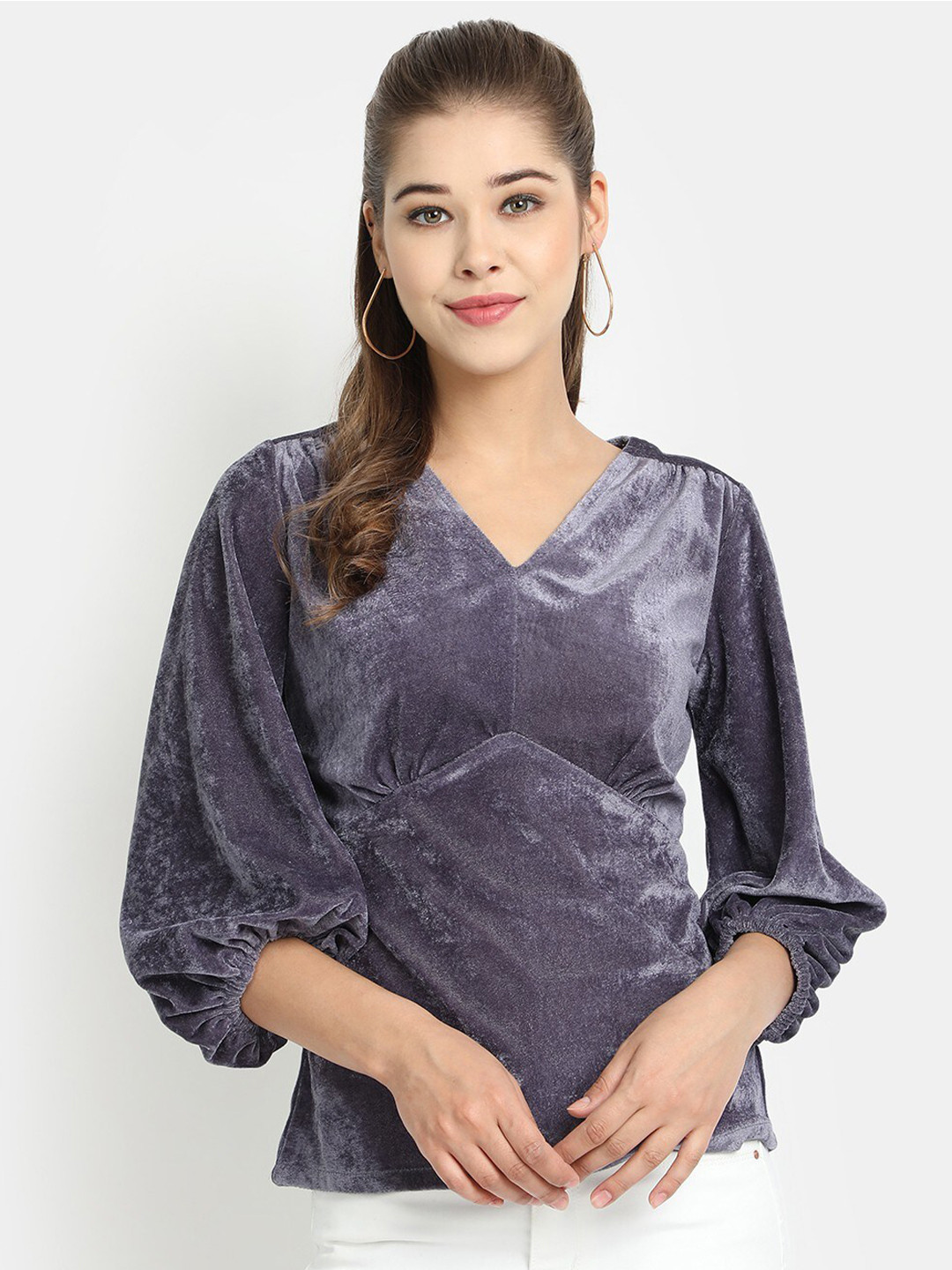 Golden Kite Grey Velvet Top
