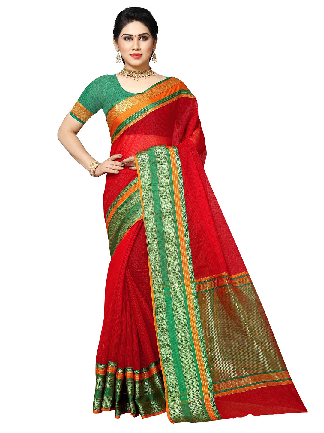 Sidhidata Red & Green Woven Design Kota Saree