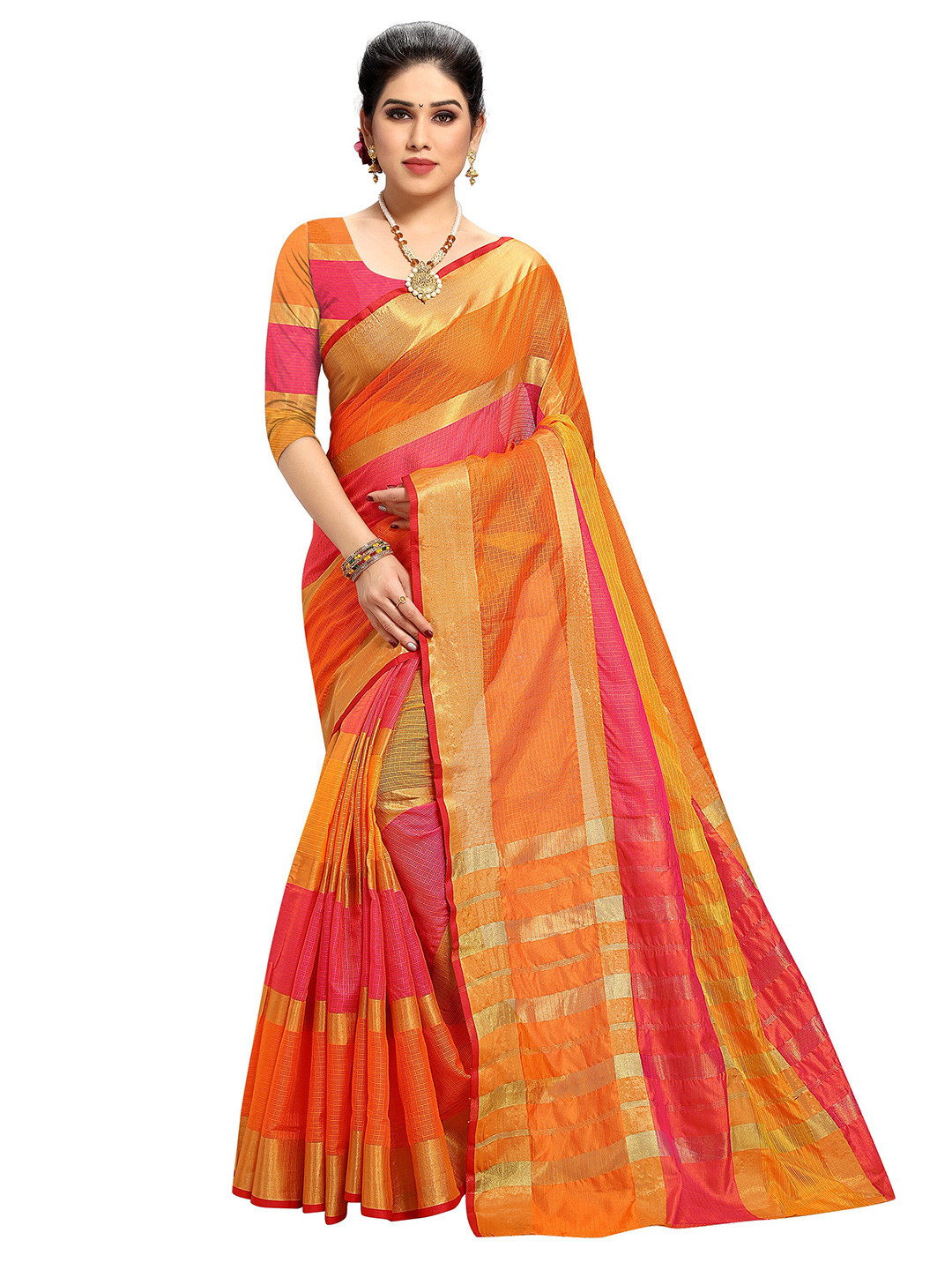 Sidhidata Red & Green Checked Zari Kota Saree