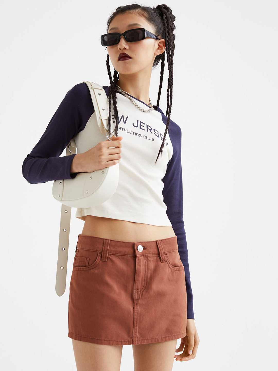 H&M Women Brown Solid Cotton Mini Skirt