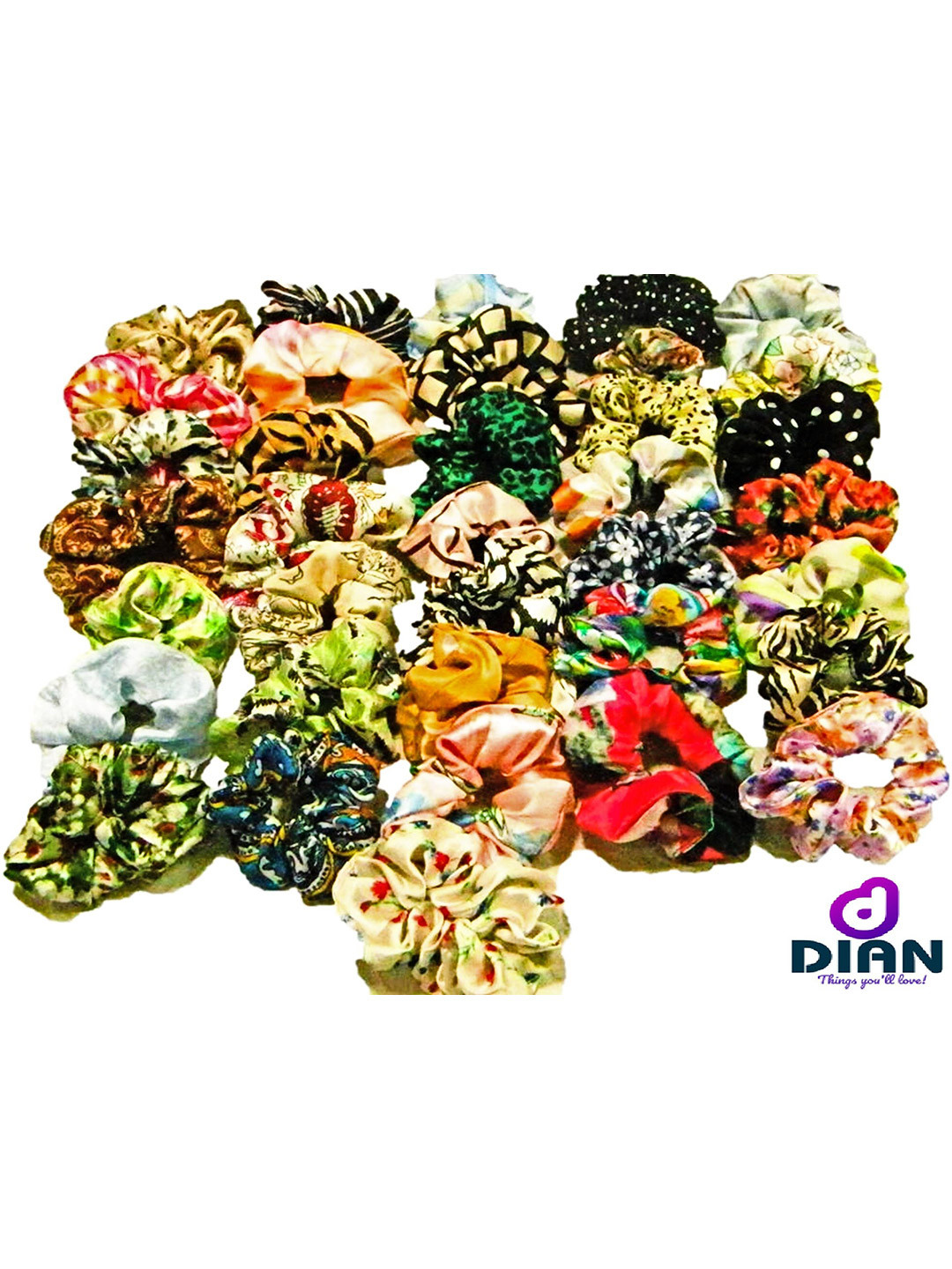 DIAN Assorted Pack of 10 Satin Print Hair Scrunchies