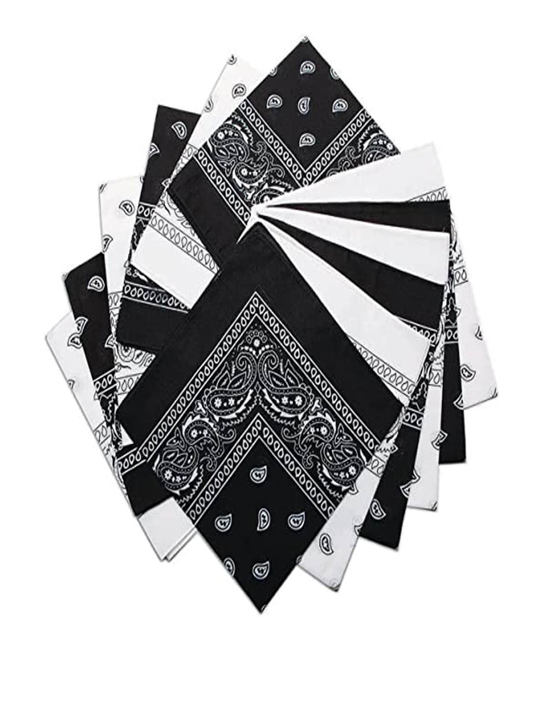 Aadikart Pack of 12 Black & White Paisley Printed Cotton Bandanas