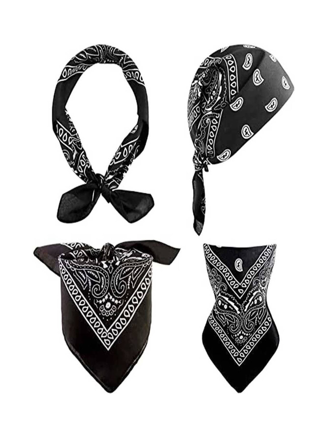 Aadikart Set of 4 Black Paisley Cotton Bandana