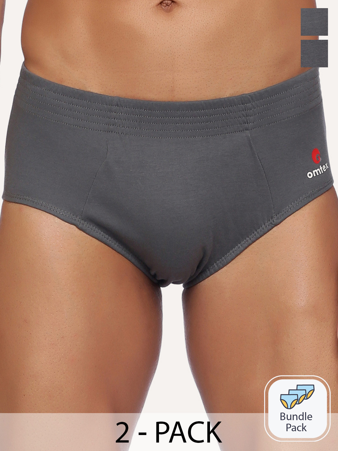 Omtex Men Pack of 2   Grey Solid Cotton Boxer Briefs