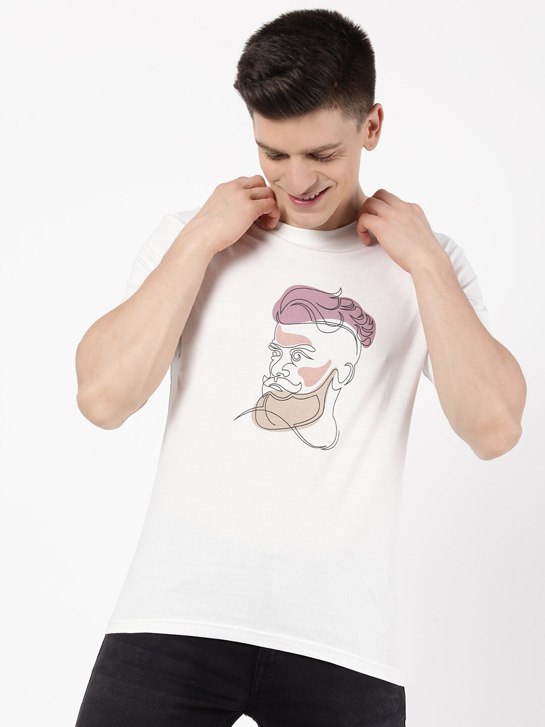 R&B Men White comic print T-shirt
