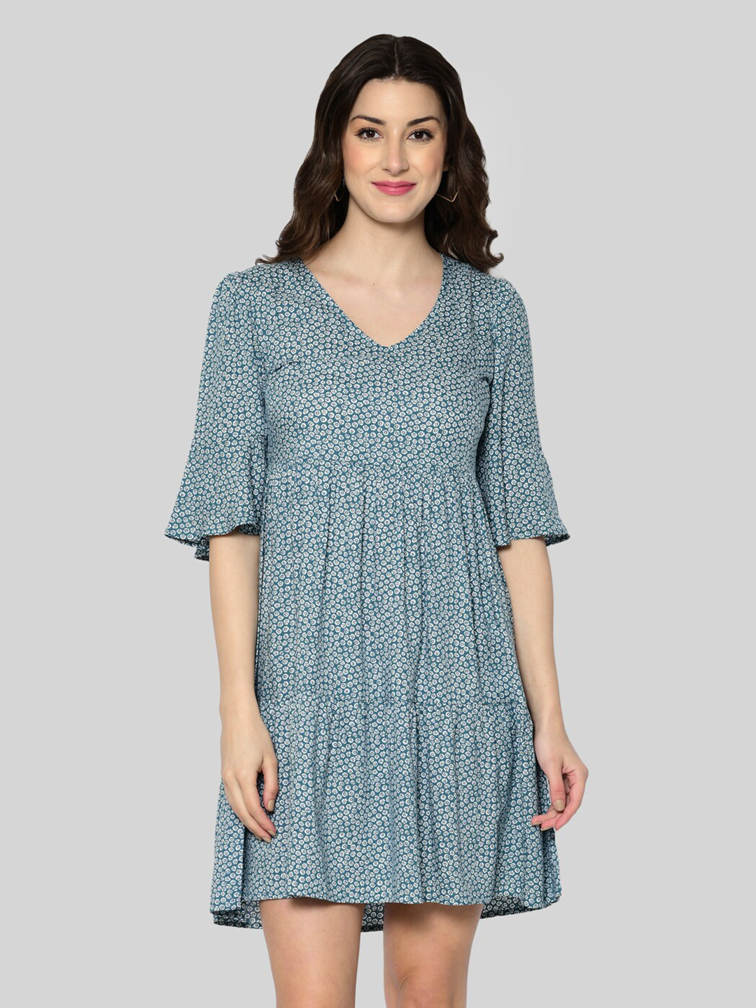 Fuchsia  Blue & White Floral Dress