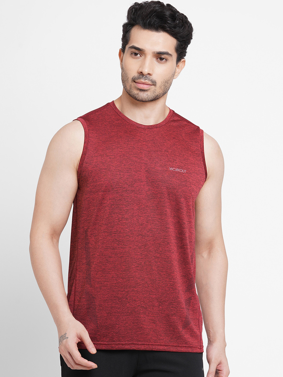 Sweet Dreams Men Maroon Solid Sleeveless Lounge T-shirts