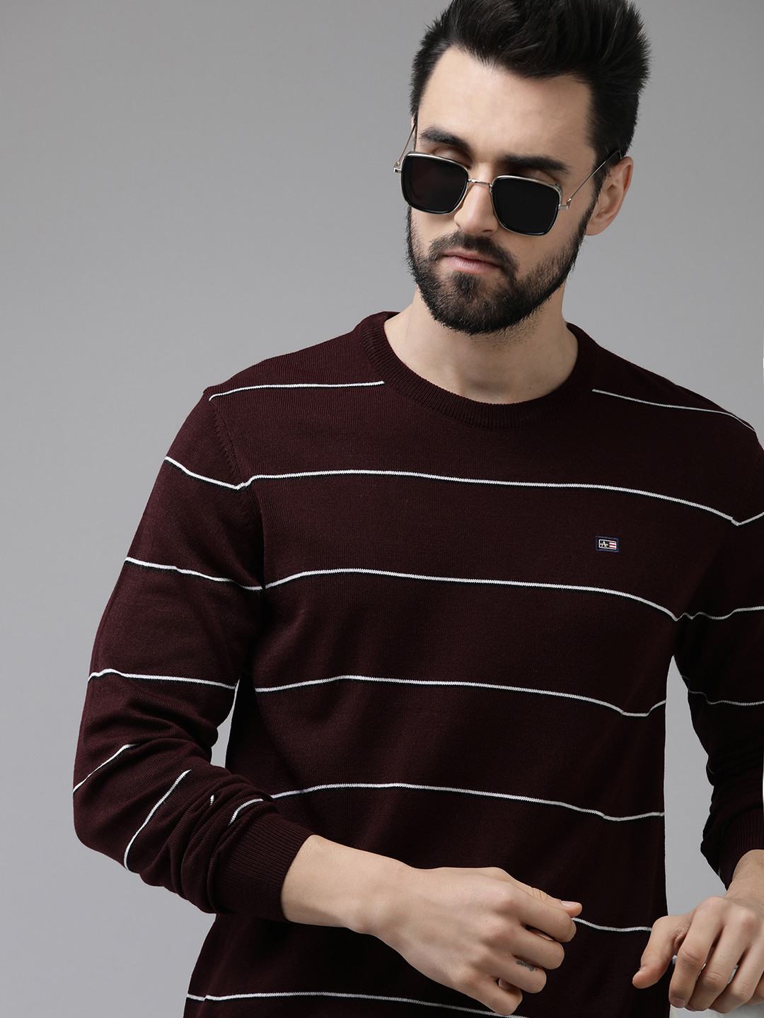 Arrow Men Burgundy Multi Stripes Pullover