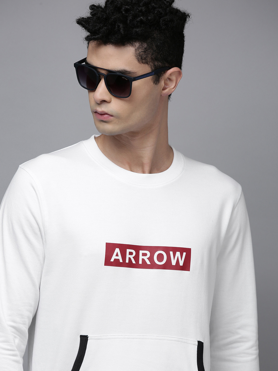 Arrow Men White Brand Logo Printed Pullover Sweatshirt