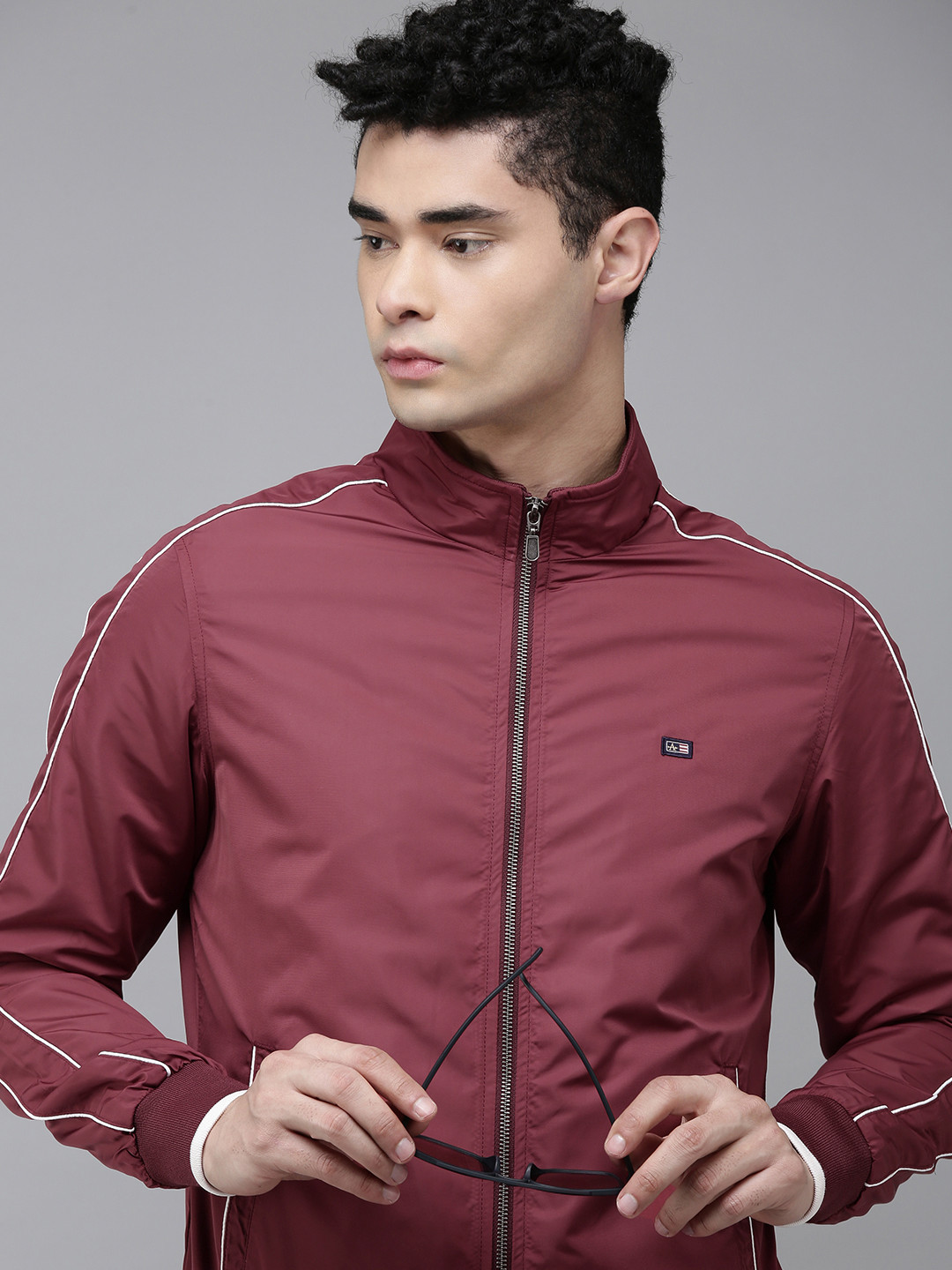Arrow Men Maroon Piping Detail Bomber Jacket