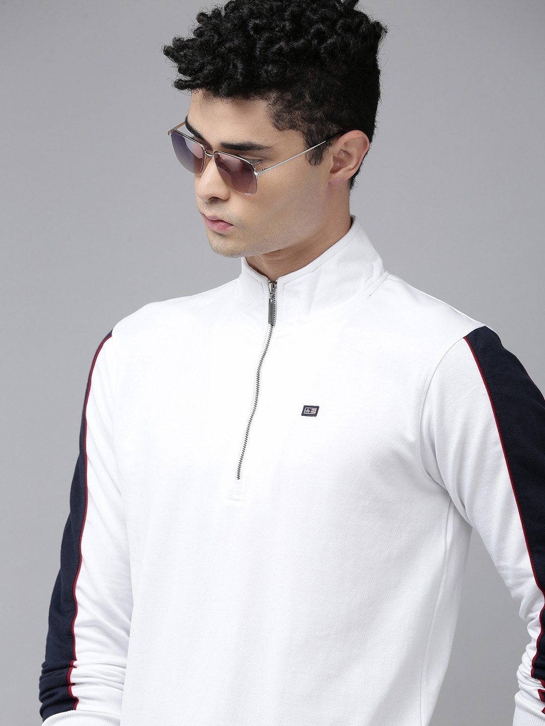 Arrow Men White Side Striped Pullover Sweatshirt