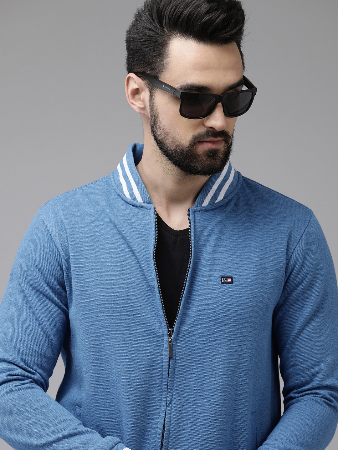 Arrow Men Blue Solid Open-Front Bomber Jacket